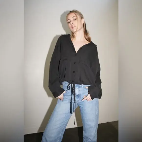 LNA Drawstring Button Down Shirt- Size Medium - Picture 2 of 14